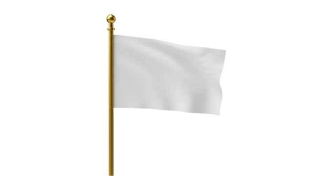 A white flag waving on a gold pole a blank canvas for your design a symbol of surrender or truce a clean and simple image perfect for backgrounds or presentations

