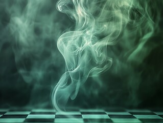 Green smoke swirls above checkered floor