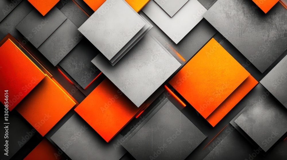 Poster abstract geometric pattern of orange and gray squares.