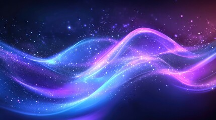 3D rendering of a purple and blue light ray background with glowing stardust and a speed motion blur effect.