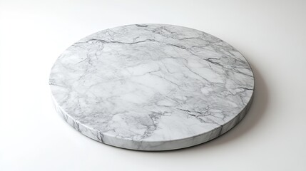 Fototapeta premium Elegant Marble Top Round Table on Grey Background, Front View Studio Lighting, High-Resolution Product Display