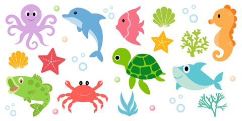Sea animal collection. Vector illustration