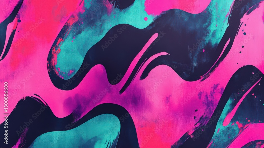 Poster dynamic abstract painting with wavy shapes and vibrant colour combinations