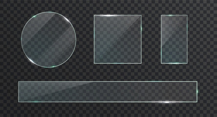 Glass plate banners. Realistic transparent mockup. Light effect for a picture or a mirror.