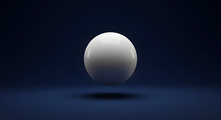 Abstract 3D white sphere hovering over a dark blue gradient background