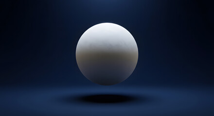 Abstract 3D white sphere hovering over a dark blue gradient background