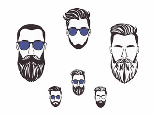 Trendy Hair and Beard Styles Vector Collection