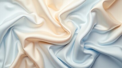 An elegant silk fabric with waves of blended peach and soft blue creates a luxurious backdrop.