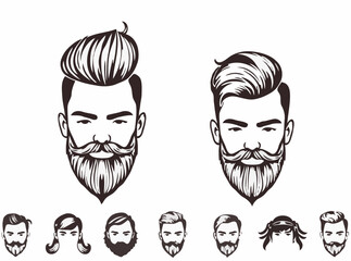 Modern Hairstyle and Beard Designs Vector Set