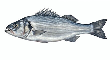 Obraz premium Isolated Silver European Sea Bass Illustration on White Background for Education