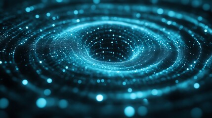 Abstract swirling blue light particle vortex