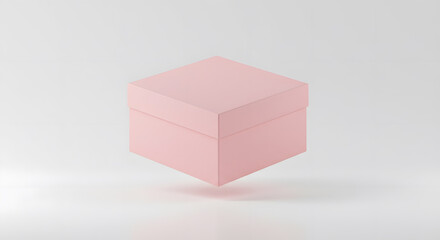 Fototapeta premium Matte pastel pink box levitating over a smooth white surface