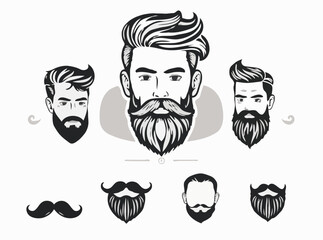 Stylish Men's Hair and Beard Design Elements