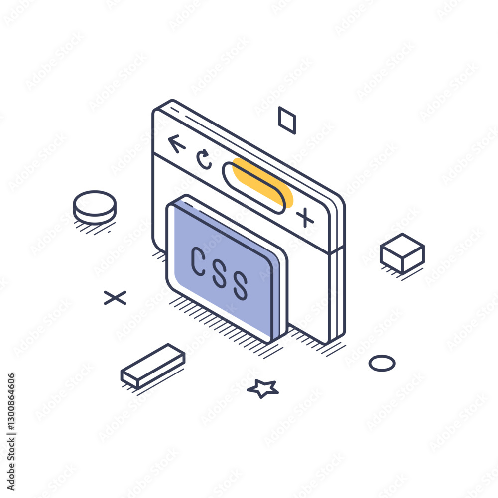 Fototapete isometric line art representation highlighting the concept of web development featuring a css elemen