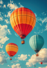 Fototapeta premium Flying balloons in the sky, vintage style.