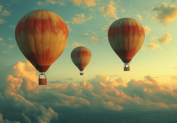 Obraz premium Flying balloons in the sky, vintage style.
