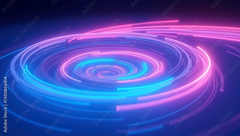 Poster abstract concentric circles glow in neon pink and blue, creating a futuristic and dynamic feel.