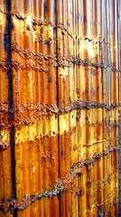 Weathered Metal: The weathered, textured surface of corrugated metal panel, showcasing rust, decay, and patterns of age.