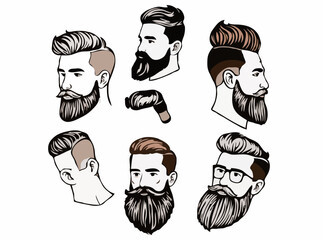 Illustrated Men's Hair and Beard Styles Pack