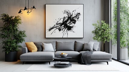 A Modern Living Room Furnished With Comfortable Gray Sofa