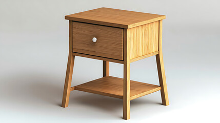 A wooden nightstand with a drawer sits on a white background. generated using AI