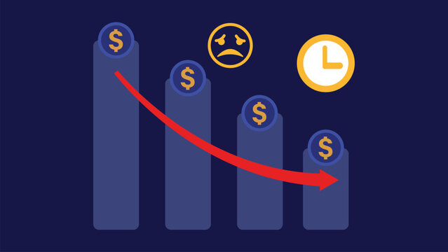 Financial decrease graph sad depression time concept vector banner design illustration. 