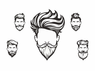 Creative Hair and Beard Styling Vector Set