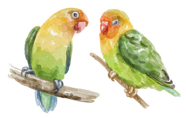 Watercolor set of lovebird for logo, invitations and more