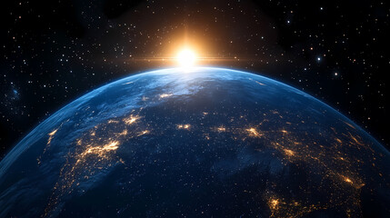 Fototapeta premium Earth with Bright Beam of Light from Space