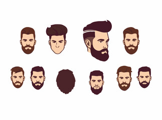 Modern Men's Hairstyle and Beard Set for Illustrations