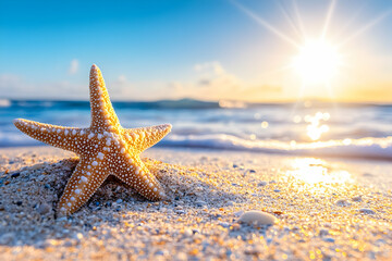 Fototapeta na wymiar Starfish Sunrise Beach Scene