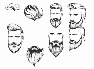 Stylish Hair and Beard Sketches for Design Projects