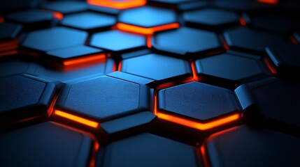 Fototapeta premium Abstract Hexagonal Pattern with Blue and Orange Lighting