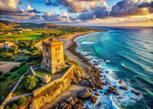 Aerial View Torre Roccella Campofelice di Roccella Sicily Italy Coastal Tower Drone Photography