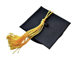 Graduation cap with yellow tassel symbolizing achievement in education and celebration of success during commencement ceremony, cut out