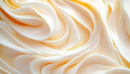 Obraz premium Creamy mayonnaise texture with smooth, flowing swirls in soft tones. image captures rich, glossy appearance, evoking sense of indulgence and culinary delight