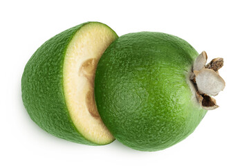 Feijoa fruit isolated on white background. Top view. Flat lay