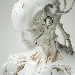 Futuristic robotic human face abstract art sculpture high resolution picture