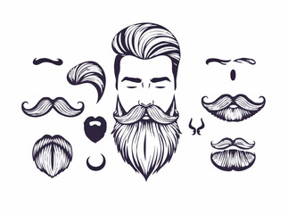 Creative Beard and Hairstyle Design Elements