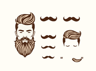 Creative Beard and Hairstyle Design Elements