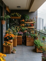A balcony showcasing abundant colorful flowers and wellmaintained plants
