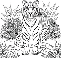 Obraz premium Tiger in Jungle Coloring Page