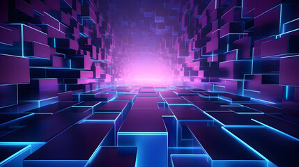 3d rendering of mind purple and blue abstract geometric background. Scene for advertising,...