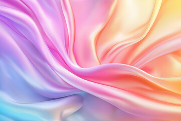 Obraz premium Soft pastel rainbow gradient fabric texture with flowing waves and gentle folds, creating serene and dreamy atmosphere. Ideal for backgrounds and design projects