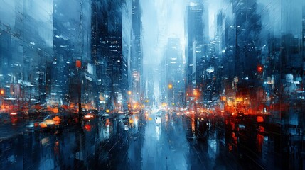 Fototapeta premium Futuristic Cityscape Night Rain