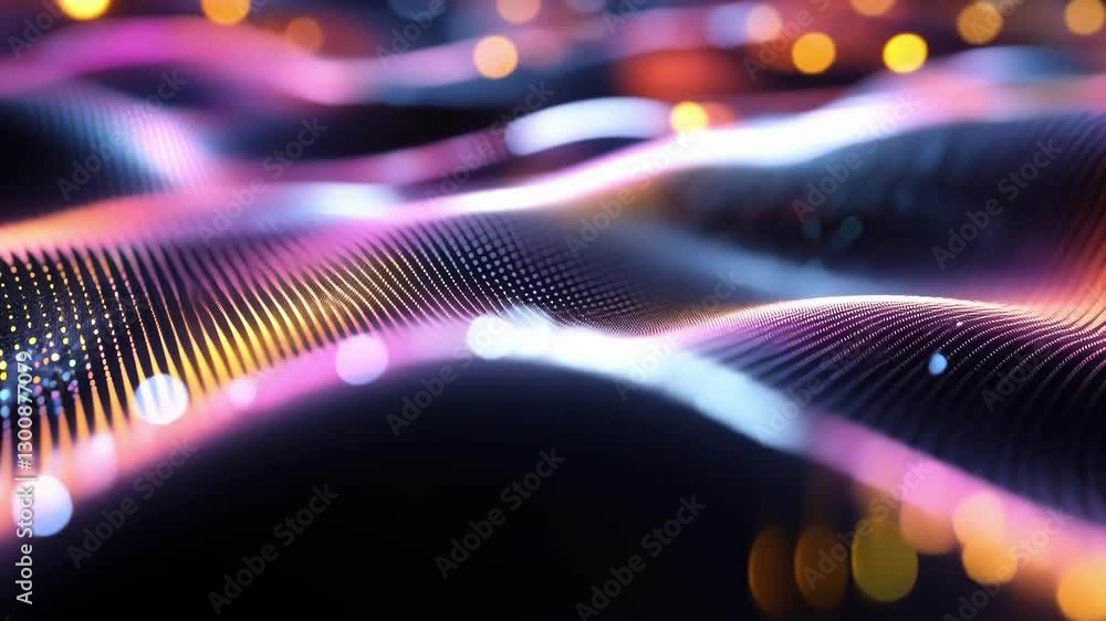 Poster dynamic waves of colorful digital light create a mesmerizing pattern, showcasing a futuristic landsc