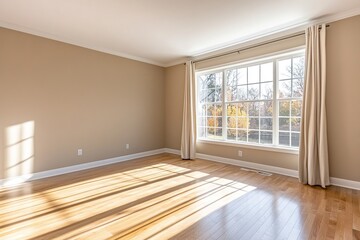 Fototapeta premium Bright Empty Room with Sunlight Streaming Through Large Window