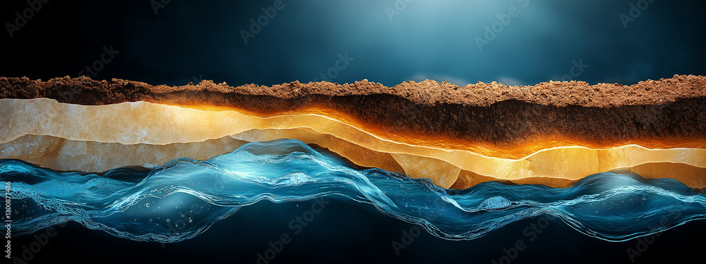 Poster abstract background showcasing layers of earth, water, and light, creating dynamic visual effect. in