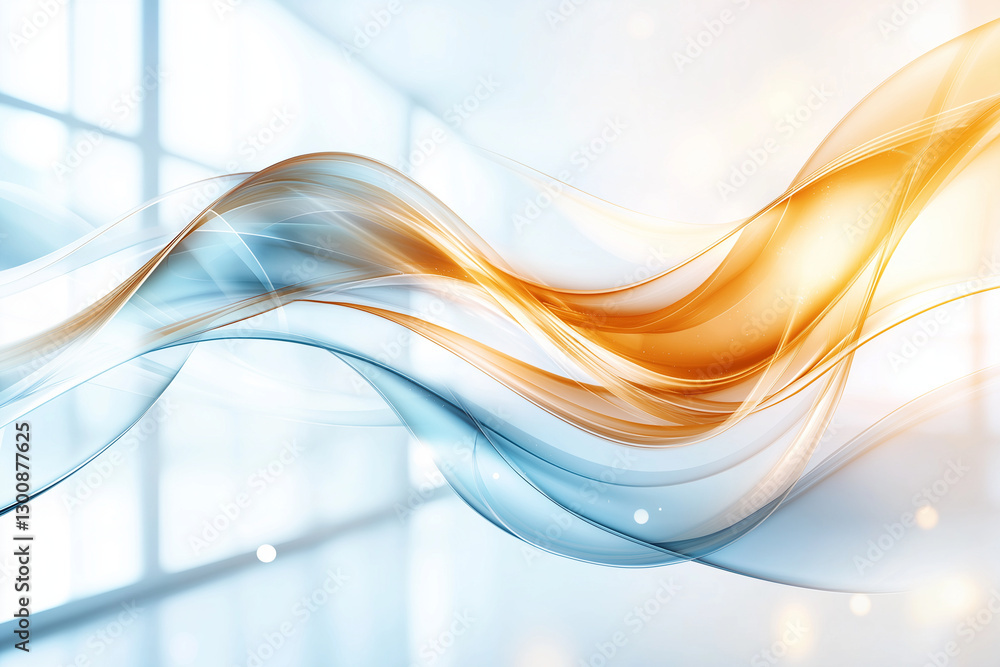 Poster abstract background with flowing blue and orange waves, creating dynamic and vibrant atmosphere. sof