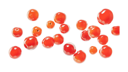 Vibrant red bubbles floating on a white background create a playful and engaging visual display for creative projects, cut out
